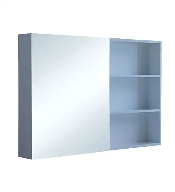 PSV1000L Matte Blue Ambiance Bathroom Mirror Cabinet with Open Shelves