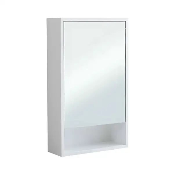 PW450-P Gloss White Mirror Cabinet with Storage - Single Door