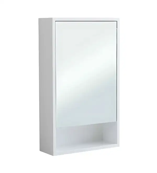 PW450-P Gloss White Mirror Cabinet with Storage - Single Door