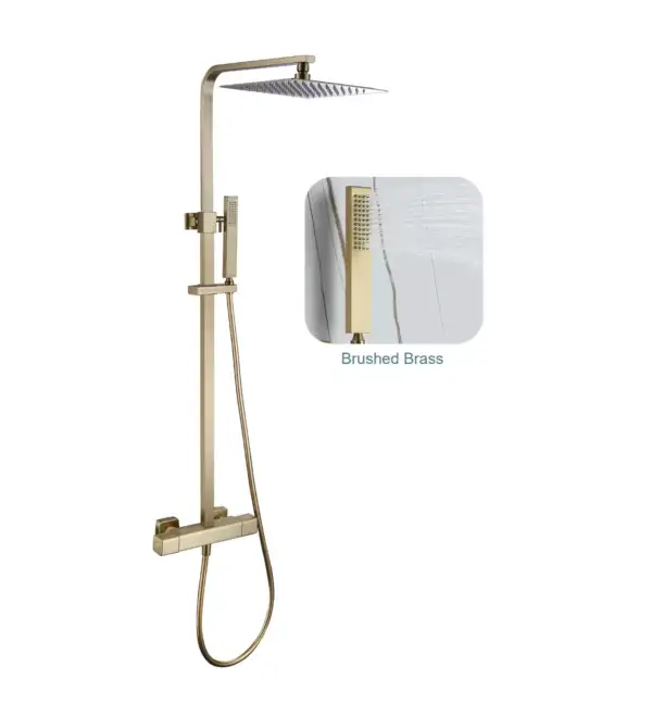 Brushed Brass Soft Square Thermostatic Kit R14BB