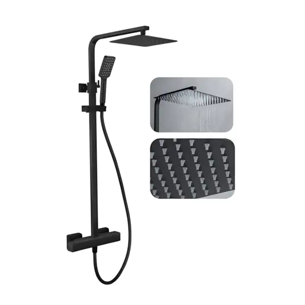 Black Matt Soft Square Thermostatic Kit R14K