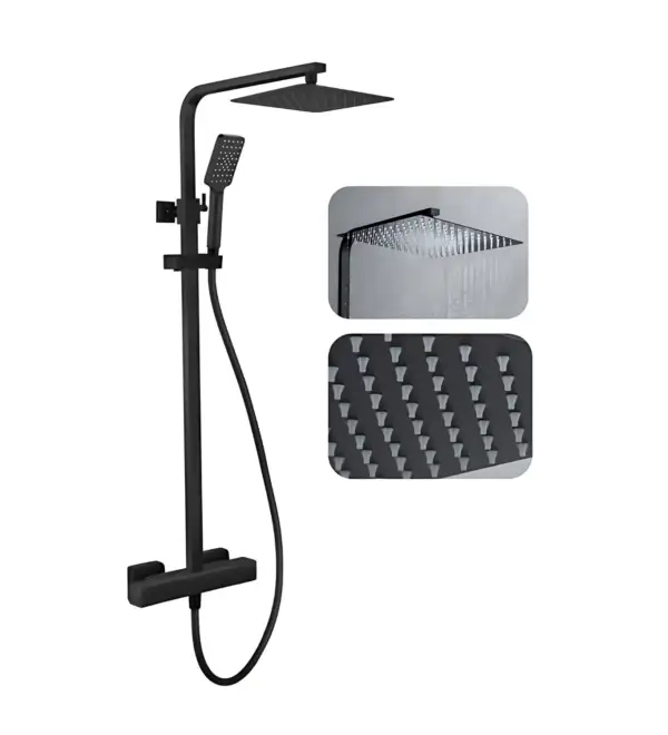 Black Matt Soft Square Thermostatic Kit R14K