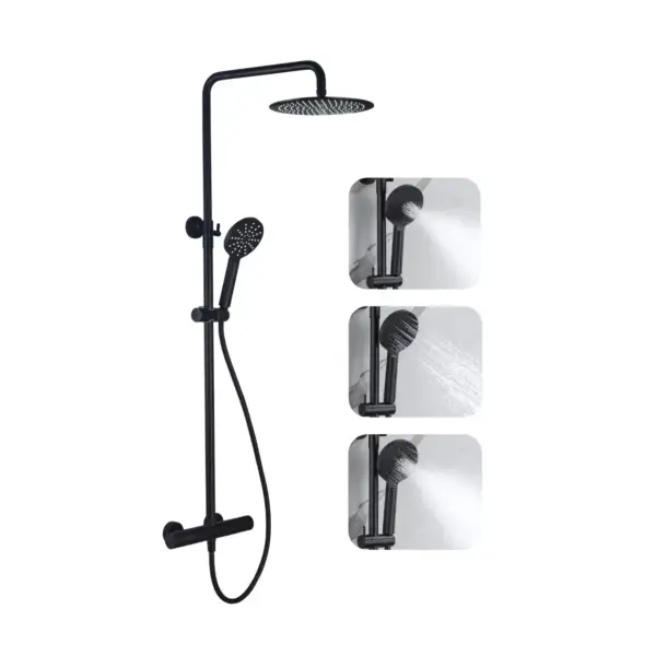 Black Matt Round Thermostatic Shower Kit