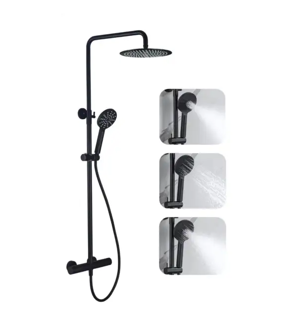 Black Matt Round Thermostatic Shower Kit