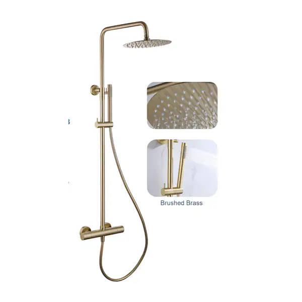 Brushed Brass Round Thermostatic Shower Kit VM15BB