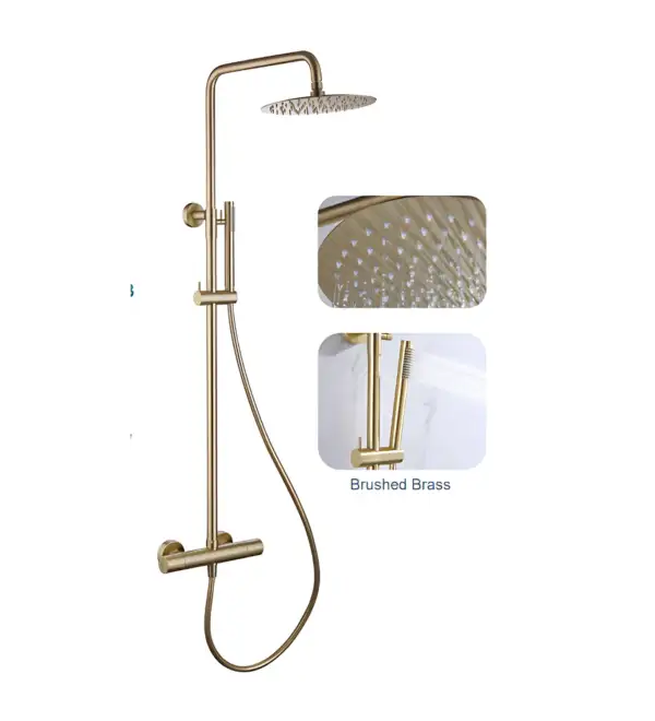 Brushed Brass Round Thermostatic Shower Kit VM15BB