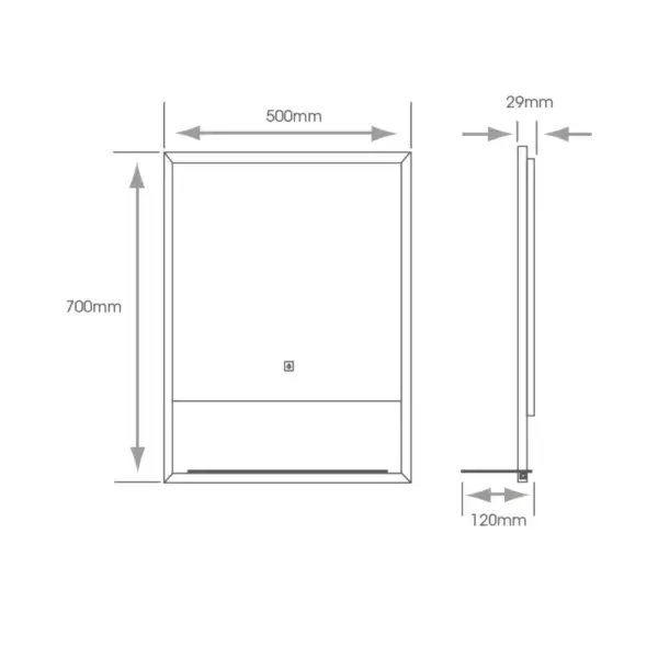 Ambiance Bathroom Bailey LED Mirror with Shelf Measurements