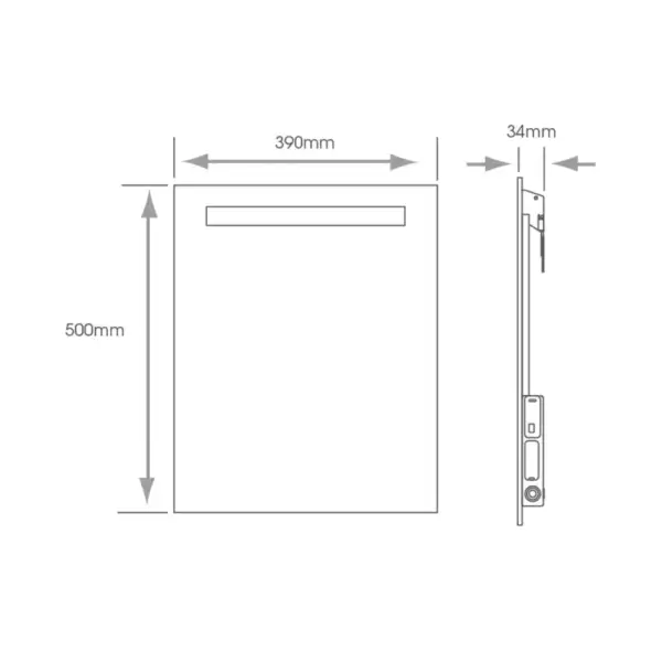 Ambiance Bathroom Comino 1 Lithium Battery LED Mirror Measurements