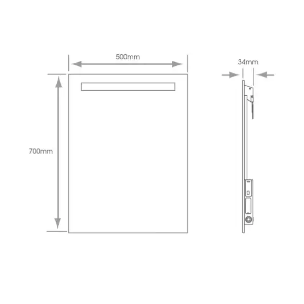 Ambiance Bathroom Comino 2 Lithium Battery LED Mirror Measurements