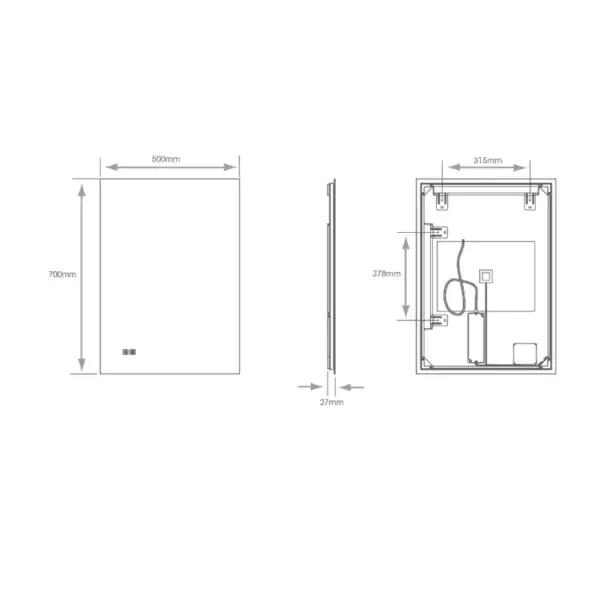 Ambiance Bathroom Halifax Tunable LED Mirror Measurements