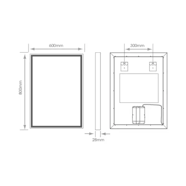 Ambiance Bathroom Stratford Tunable LED Mirror Measurements