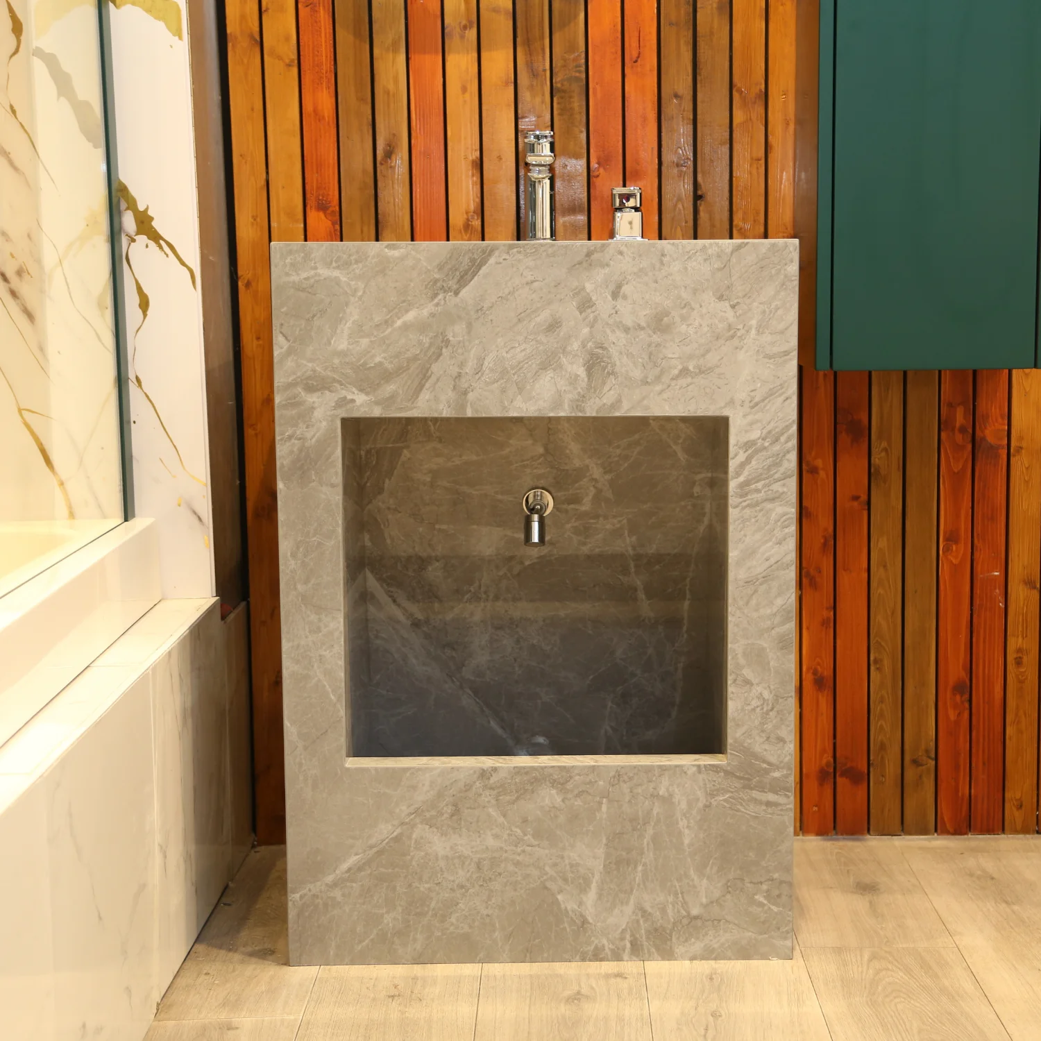 WuduEase Al Buraq Square Dual Wudu Basin Grey Marble WuduEase Al Buraq Square Dual Wudu Basin Grey Marble