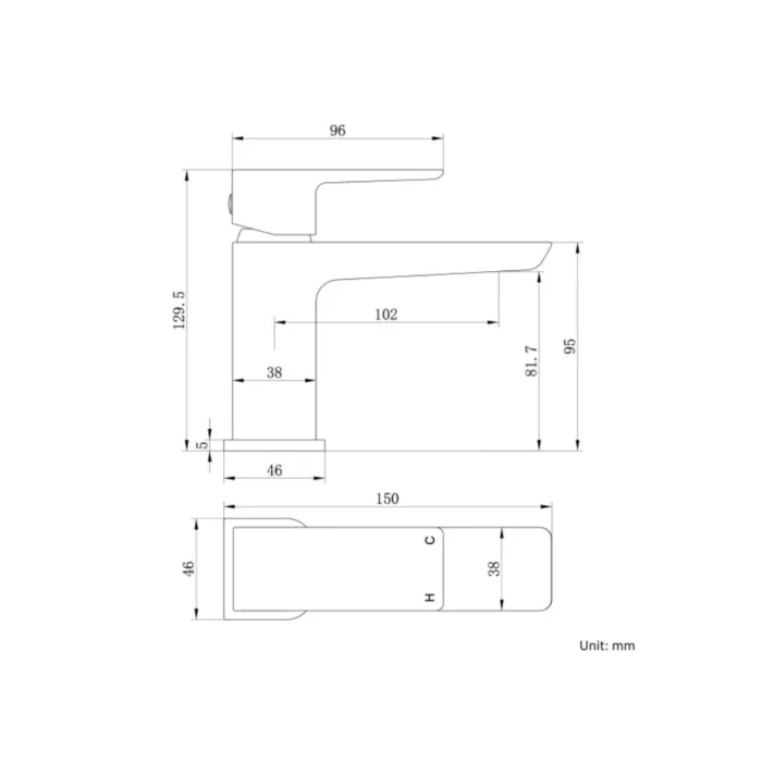 Brivanta Basin Mixer Tap Dimenssion